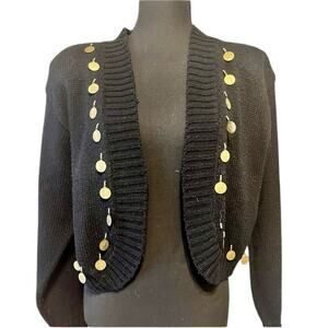 Vintage Jamie Scott Black crop sweater jacket coins shoulder pads